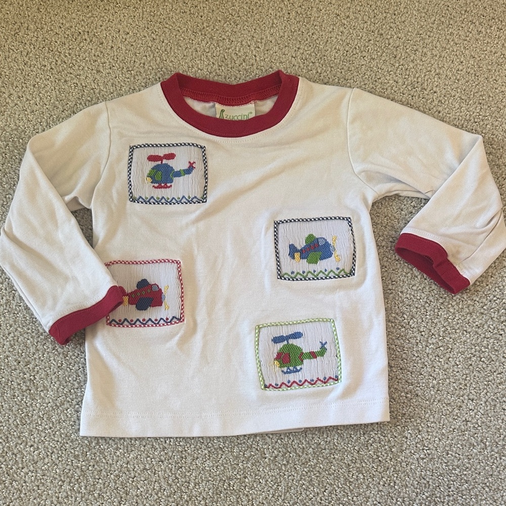 Kids Long Sleeve Shirt with Airplane Patches; embroidered